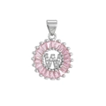 Pink gemstone halo necklace with ice cut crystals and silver letter W pendant charm - Silver W