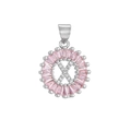 Pink baguette-cut crystal necklace with silver letter X pendant and pave zirconia - Silver X