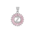 Pink iced out round necklace with letter Z pendant and sparkling pink gemstones - Silver Z