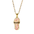 Detail of gold slipper pendant necklace with evil eye enamel and cubic zirconia stones - Cream White (Pattern B)