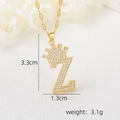Détail du pendentif lettre Z plaqué or 18k avec couronne et zircons brillants - Pendentif Couronne Lettre Z Doré / Or