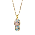 Golden necklace featuring a pink enamel evil eye flip-flop pendant with sparkling crystals - Light Pink (Pattern A)