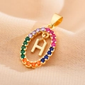 Close-up of golden letter H pendant featuring a halo of vibrant multi-colored zircons - Letter H
