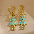 Boucles d'oreilles ours astronaute plaquées or avec émail bleu et zircon étincelant - Vert