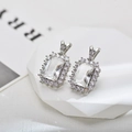 Detailed macro view of halo-set rectangular zircon stud earrings with silver plating - Silver White Stud Earrings