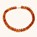 Vintage 18K gold plated necklace with amber acrylic cylinder beads and adjustable chain - Necklace / Amber