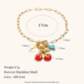 Detail of 18K gold-plated stainless steel bracelet with red cherry and blue heart charms - Enamel Cherry Spring Clasp (Gold) / Gold