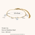 Detail view of 18K gold plated stainless steel bracelet with heart zircon charms - Zircon Tassel Bracelet - Gold