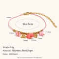 Pink strawberry cherry charms bracelet with 18K gold beads and woven cotton rope - Gold Silk Cotton Rope Star Cherry Pendant (Gold) / Gold