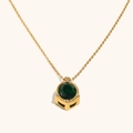 18K gold plated necklace with oval emerald zircon pendant and sparkling diamond accents - Gold with Green Gemstone