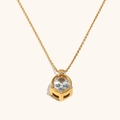 Collana vintage placcata oro 18K con ciondolo in zirconia ovale e catena a sfere - bianco dorato