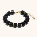 Minimalist black acrylic cylindrical bead bracelet with gold accents and S.Steel tag - Bracelet / Black