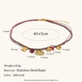 Detail view of colorful woven necklace with 18K gold charms showing size and weight specs - Multicolor Cotton Rope Sun Face Pendant Necklace - Gold