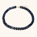 Vintage 18K gold-plated necklace with dark blue marbled resin beads and metal spacers - Necklace / Blue