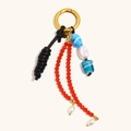 Bohemian 18K gold-plated keychain with red crystal beads and baroque pearl accents - Gold (Black Leather Rope)