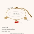 18K gold plated stainless steel bracelet with red enamel cherry pendants and size guide - Cherry Pendant Spring Clasp (Gold) / Gold