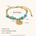 18K gold plated stainless steel bracelet with evil eye pendant and turquoise beads - Blue Turquoise Eye Coin Pendant (Gold) / Gold