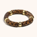 Chic leopard print resin tube bracelet with golden metallic spacer beads - Leopard Print