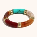 Retro colorful acrylic resin beaded bracelet with gold metal spacer beads for women - Colorful