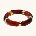 Vintage amber resin stretch bracelet with polished gold metal spacers for women - Red