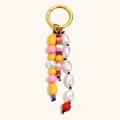 Portachiavi moda in acciaio inossidabile placcato oro 18K con perline colorate e perle - Portachiavi con perline di plastica multicolore (Oro)