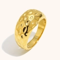 18K gold plated stainless steel wide ring with hammered golf-ball texture finish - US 6 / Gold