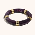 Chic purple resin bamboo-style stretch bracelet with gold cylindrical metal spacer beads - Purple