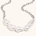 Bohemian baroque pearl necklace with oversized irregular pearls and silver metal chain - Baroque Pearl O-Chain / Steel