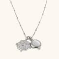 Collier satellite argenté avec pierre blanche et doubles pendentifs en zircon - Style Double Pendentif / Acier