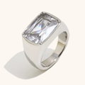Emerald cut square zircon ring in silver finish with thick minimalist band - US 6 / Silver
