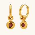 Boucles d'oreilles créoles plaquées or 18 carats avec pendentif zircon rouge rond - Octobre - Rose Morganite