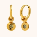 Boucles d'oreilles créoles classiques en acier doré 18 carats avec pendentifs en zircon - Mars - Aigue-marine