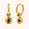 Boucles d'oreilles créoles plaquées or 18K avec pendentif zircon bleu pour femme - Sep-Saphir
