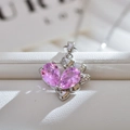 Elegante colgante de corazón en cristal púrpura con micro-pavé de circonitas finas - Plateado