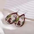 Detail of wooden teardrop earrings with cutout reindeer, snowflake and pine tree motifs - Christmas Tree