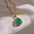 Peer-vormige groene kristallen ketting met micro-pave zirkonia op gouden ketting - Groen