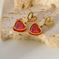 Eleganti orecchini a cuore dorati con pietre di cristallo rosso dallo stile lussuoso - Oro Rosso