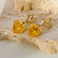 Orecchini vintage in oro con grandi pietre di zircone giallo a forma di cuore - Pendaglio a Cuore (B0137) / Giallo Dorato