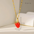 Macro shot of red strawberry pendant with dimensions 2.6cm x 1.3cm and 4g weight detail - Green Leaf Strawberry Necklace