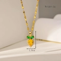 Macro detail of pineapple pendant with yellow gemstone and green crystal leaves - Necklace