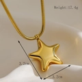 Golden stainless steel necklace with a polished 3D star pendant and elegant snake chain - Large Gold Star Necklace (B086)