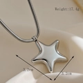 Polished stainless steel star pendant necklace with sleek snake chain in silver finish - Large Silver Star Necklace (B086)