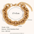 Bracciale a catena spessa in acciaio inossidabile 316L placcato oro 18K con chiusura a moschettone - Bracciale a Catena a Maglie Tonde Grosse