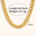 Polished 13mm thick Cuban link chain necklace in 18K gold plated stainless steel - Cuban Link (N2626) / 13mm 40cm+5cm / Gold