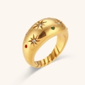 Elegante anello a cupola in acciaio inossidabile dorato con gemme colorate a stella - Anello a Stella a Cupola Con Gemme Colorate Intarsiate - Oro - Misura 6