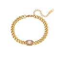 Bracciale a catena cubana placcato oro 18K con zircone rettangolare e chiusura a moschettone - Bianco