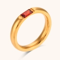 Minimalist gold plated stainless steel ring featuring a rectangular red birthstone - Size 6 / Garnet Red