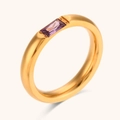 Minimalist gold plated stainless steel ring featuring a rectangular purple zircon stone - Size 6 / Burgundy