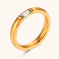 Rectangular light blue gemstone ring with minimalist polished gold finish for women - Size 6 / Aquamarine