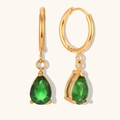Créoles élégantes en acier inoxydable doré avec pendentifs zircon vert émeraude en goutte - Vert